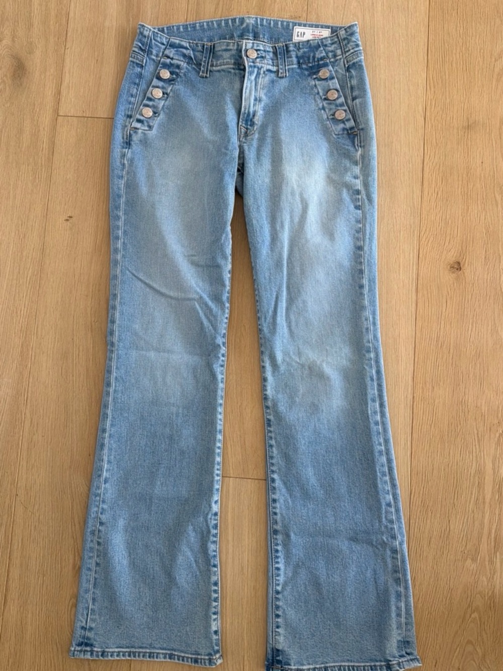 GAP Light Blue Flared Jeans with Side Button Accent